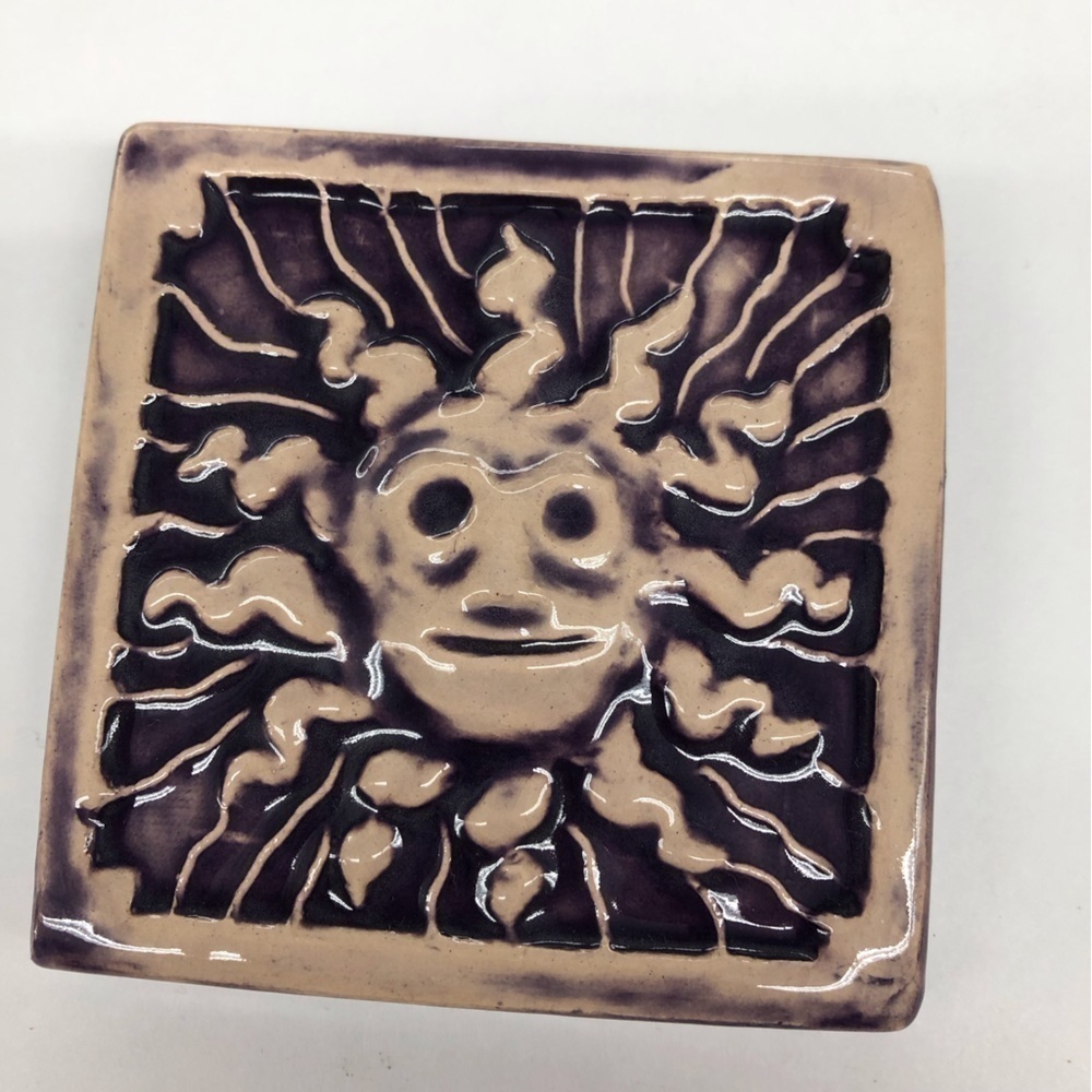 Handmade Ceramic Tile: Black Sun